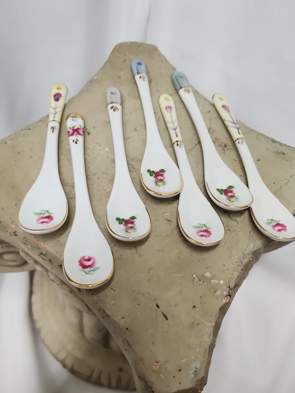 Vintage Handpainted Floral Porcelain Tea Spoons Condiment Spoons